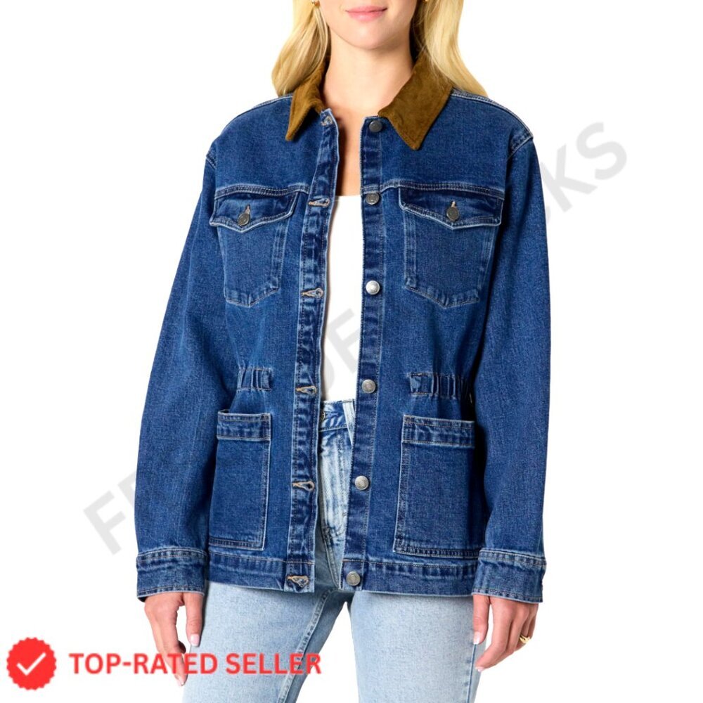Regular Fit Denim Barn Jacket Cinched Waist Vintage Inspired Workwear Chic